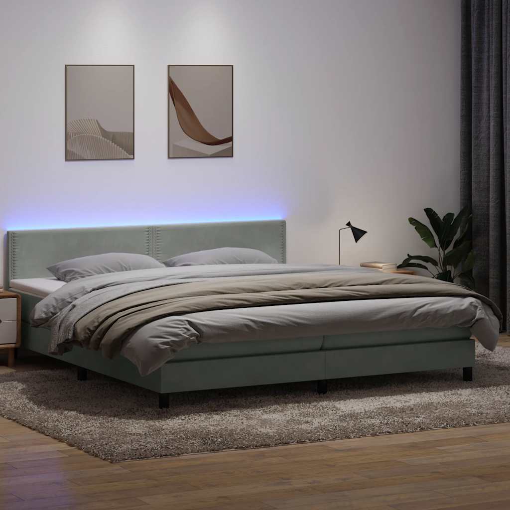 vidaXL Boxspringbett mit Matratze & LED Hellgrau 200x210 cm Samt