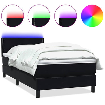 vidaXL Lit avec sommier tapissier, matelas et LED Noir 80x220 cm Velours