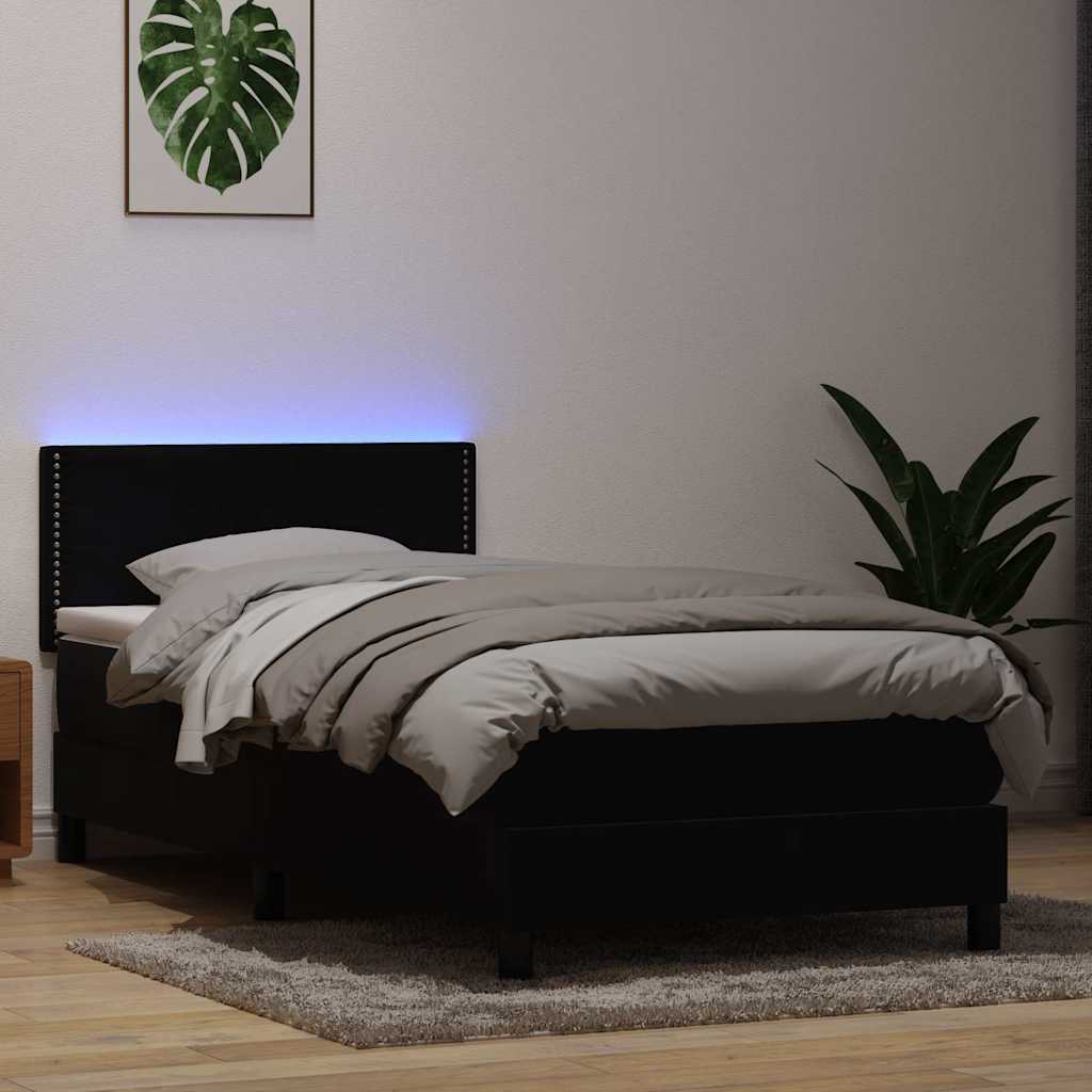 vidaXL Lit avec sommier tapissier, matelas et LED Noir 80x220 cm Velours