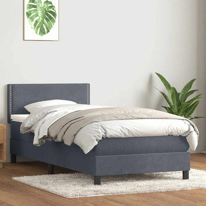 vidaXL Boxspringbett mit Matratze & LED Dunkelgrau 90x220 cm Samt