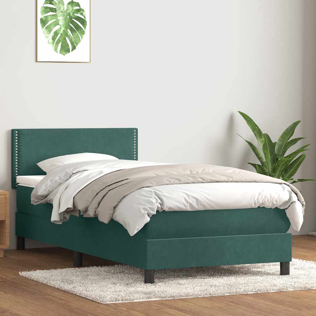 vidaXL Boxspringbett mit Matratze & LED Dunkelgrün 90x220 cm Samt