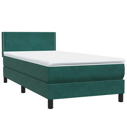 vidaXL Boxspringbett mit Matratze & LED Dunkelgrün 90x220 cm Samt