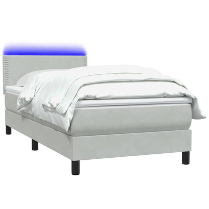 vidaXL Boxspringbett mit Matratze & LED Hellgrau 100x220 cm Samt