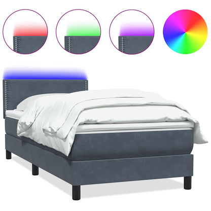 vidaXL Boxspringbett mit Matratze & LED Dunkelgrau 100x220 cm Samt