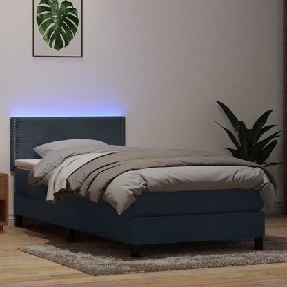 vidaXL Boxspringbett mit Matratze & LED Dunkelgrau 100x220 cm Samt