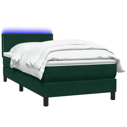vidaXL Lit tapissier avec matelas et LED Vert foncé 100x220 cm Velours