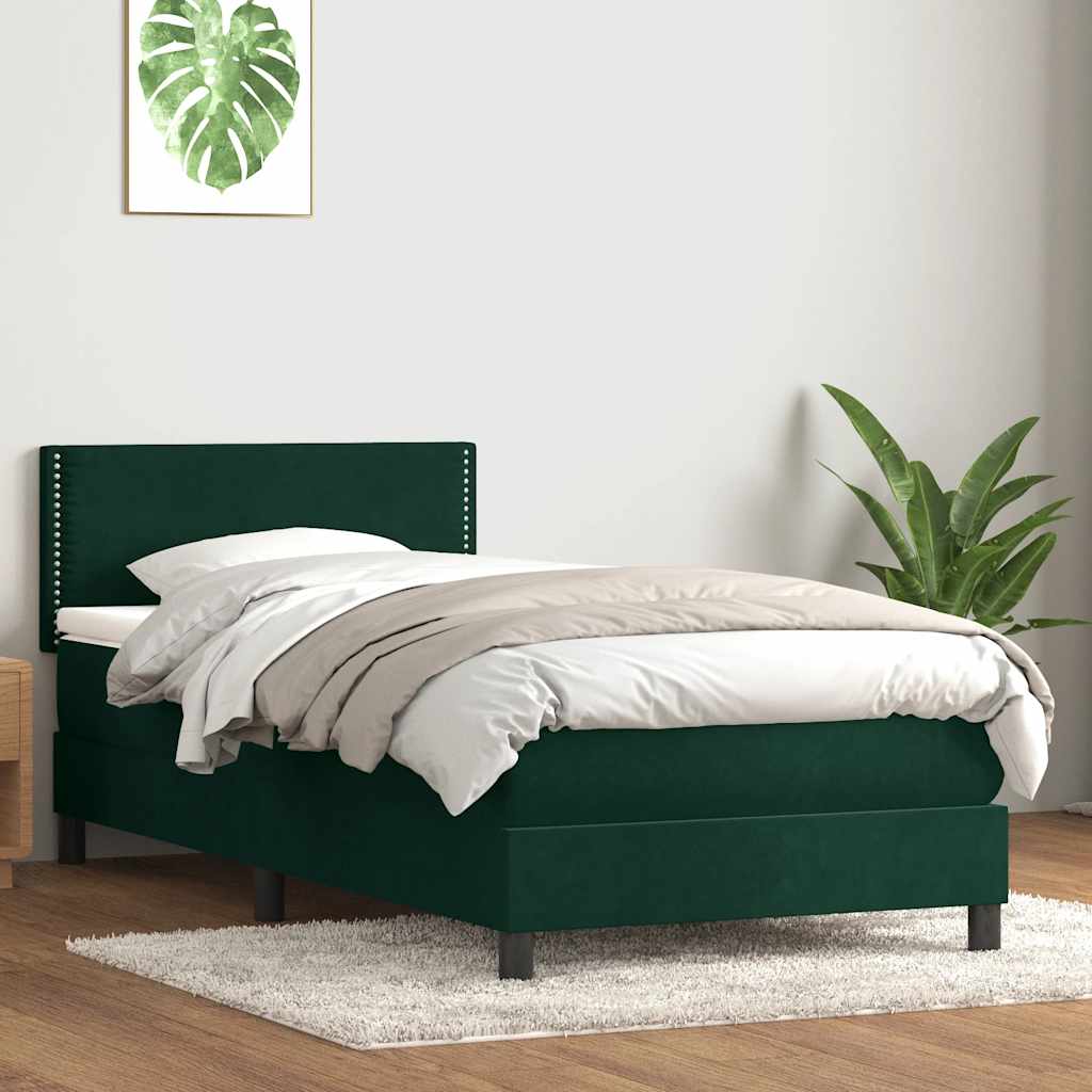 vidaXL Lit tapissier avec matelas et LED Vert foncé 100x220 cm Velours