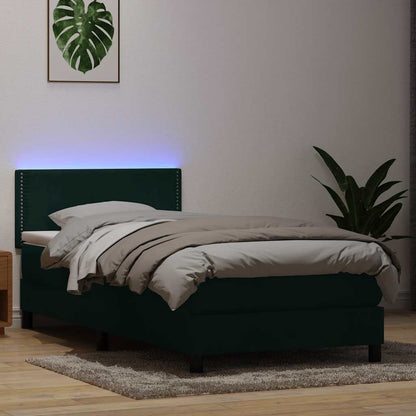 vidaXL Lit tapissier avec matelas et LED Vert foncé 100x220 cm Velours