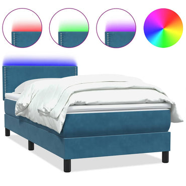 vidaXL Boxspringbett mit Matratze & LED Dunkelblau 100x220 cm Samt
