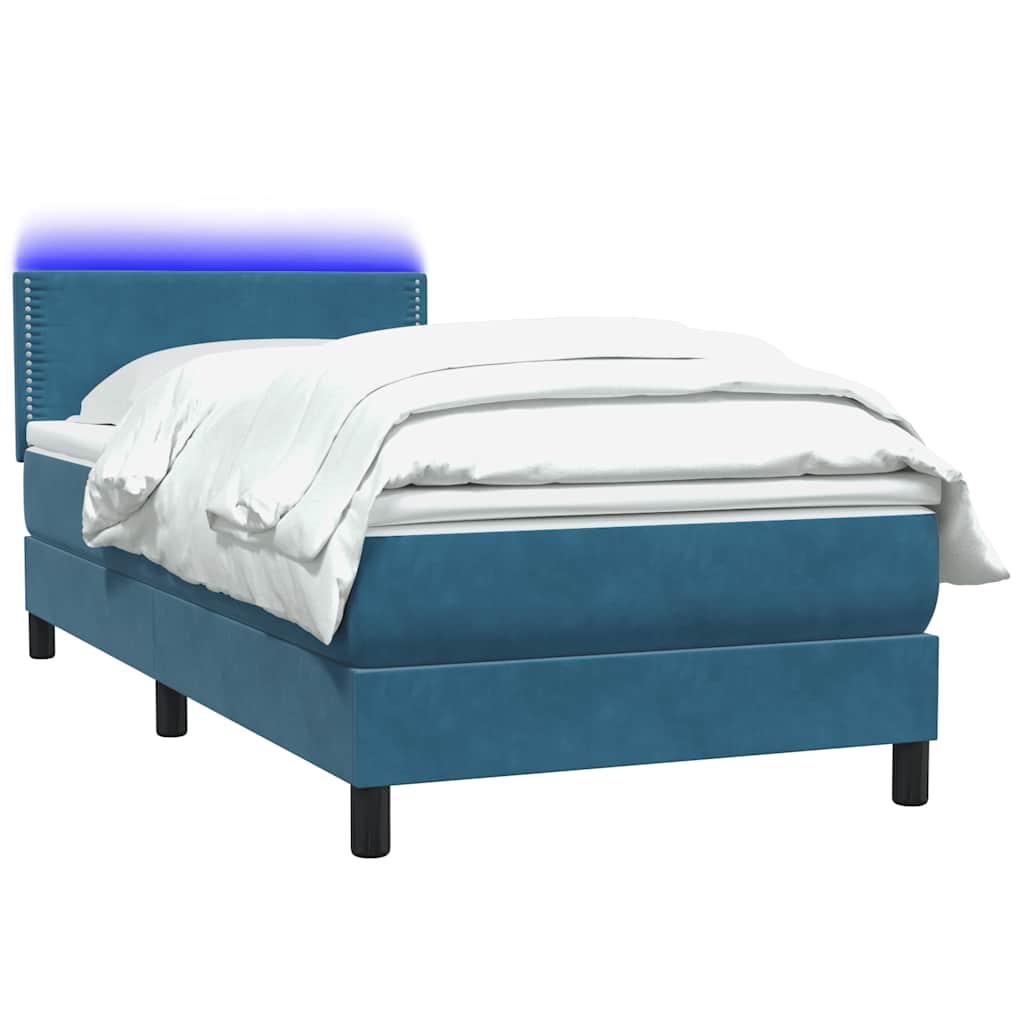 vidaXL Boxspringbett mit Matratze & LED Dunkelblau 100x220 cm Samt