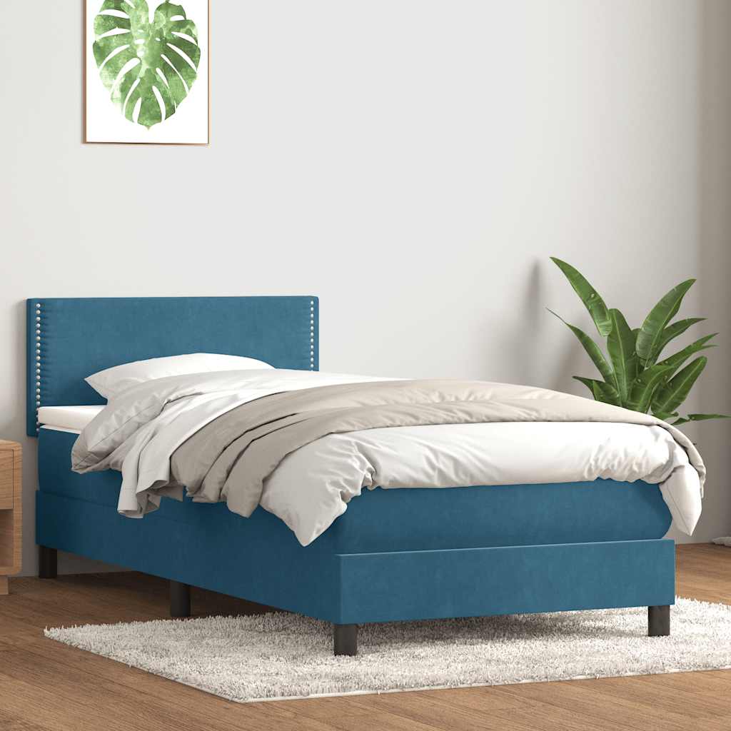 vidaXL Boxspringbett mit Matratze & LED Dunkelblau 100x220 cm Samt