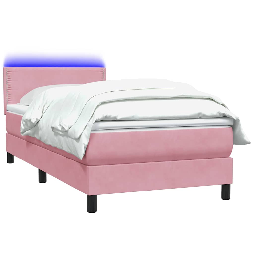 vidaXL Boxspringbett mit Matratze & LED Rosa 100x220 cm Samt