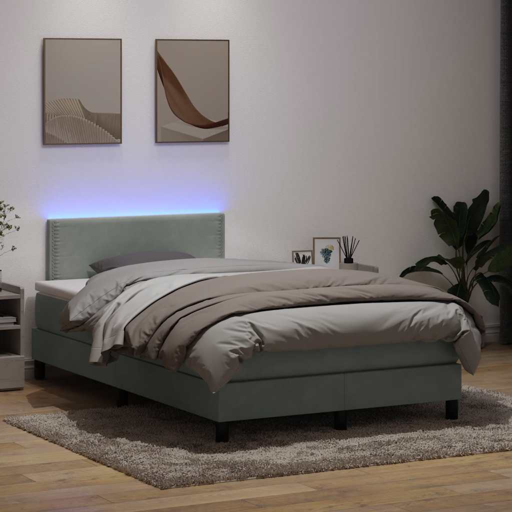 vidaXL Lit boxspring avec matelas et LED Gris clair 120x220 cm Velours