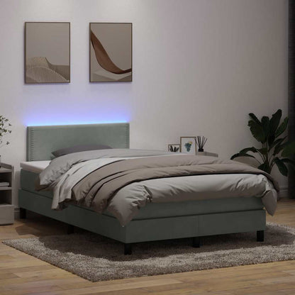 vidaXL Lit boxspring avec matelas et LED Gris clair 120x220 cm Velours