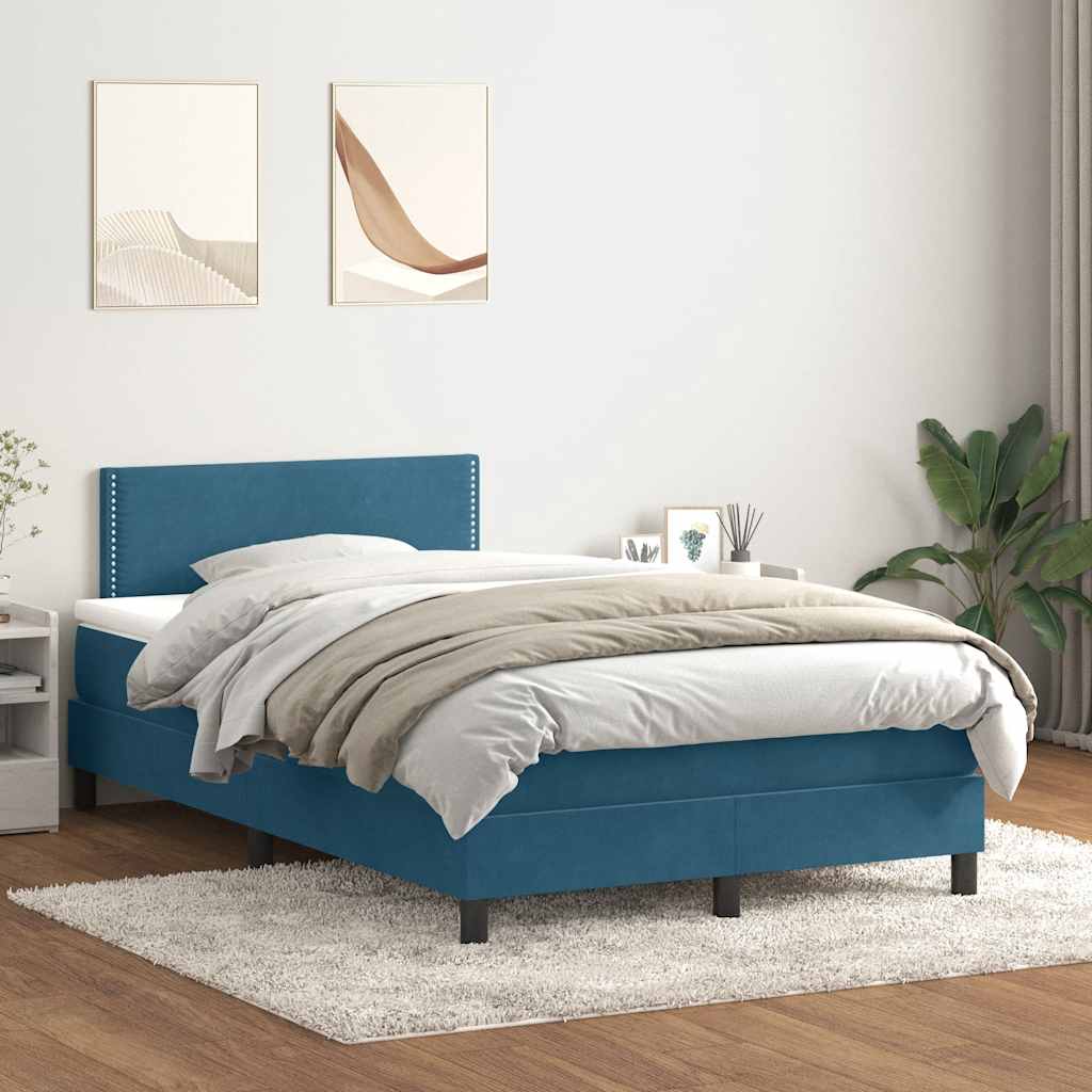 vidaXL Boxspringbett mit Matratze & LED Dunkelblau 120x220 cm Samt
