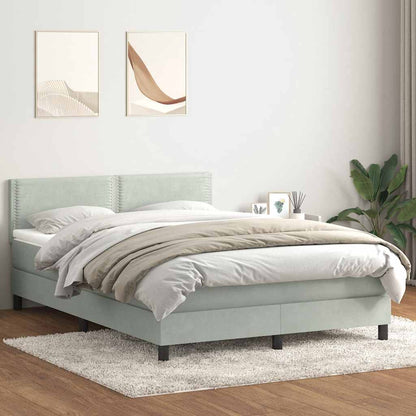 vidaXL Boxspringbett mit Matratze & LED Hellgrau 140x220 cm Samt