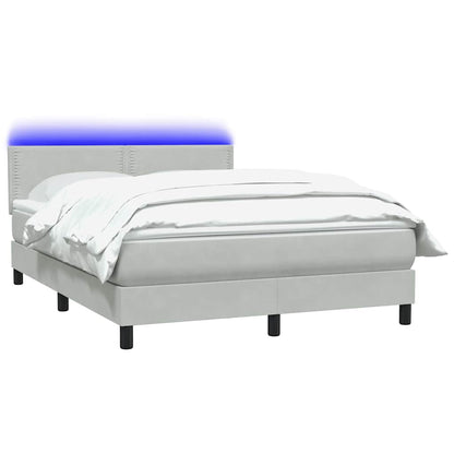 vidaXL Boxspringbett mit Matratze & LED Hellgrau 160x220 cm Samt