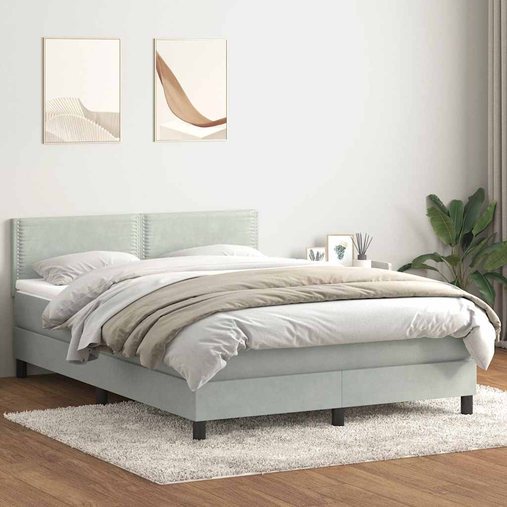 vidaXL Boxspringbett mit Matratze & LED Hellgrau 160x220 cm Samt