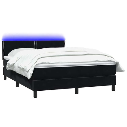 Boxspringbett mit Matratze & LED Schwarz 160x220 cm Samt