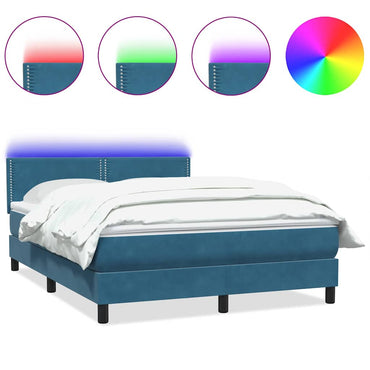 vidaXL Boxspringbett mit Matratze & LED Dunkelblau 160x220 cm Samt