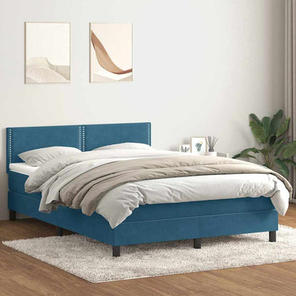 vidaXL Boxspringbett mit Matratze & LED Dunkelblau 160x220 cm Samt