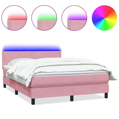 vidaXL Lit coffre avec matelas et LED Rose 160x220 cm Velours