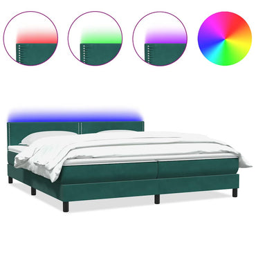 vidaXL Boxspringbett mit Matratze & LED Dunkelgrün 180x220 cm Samt