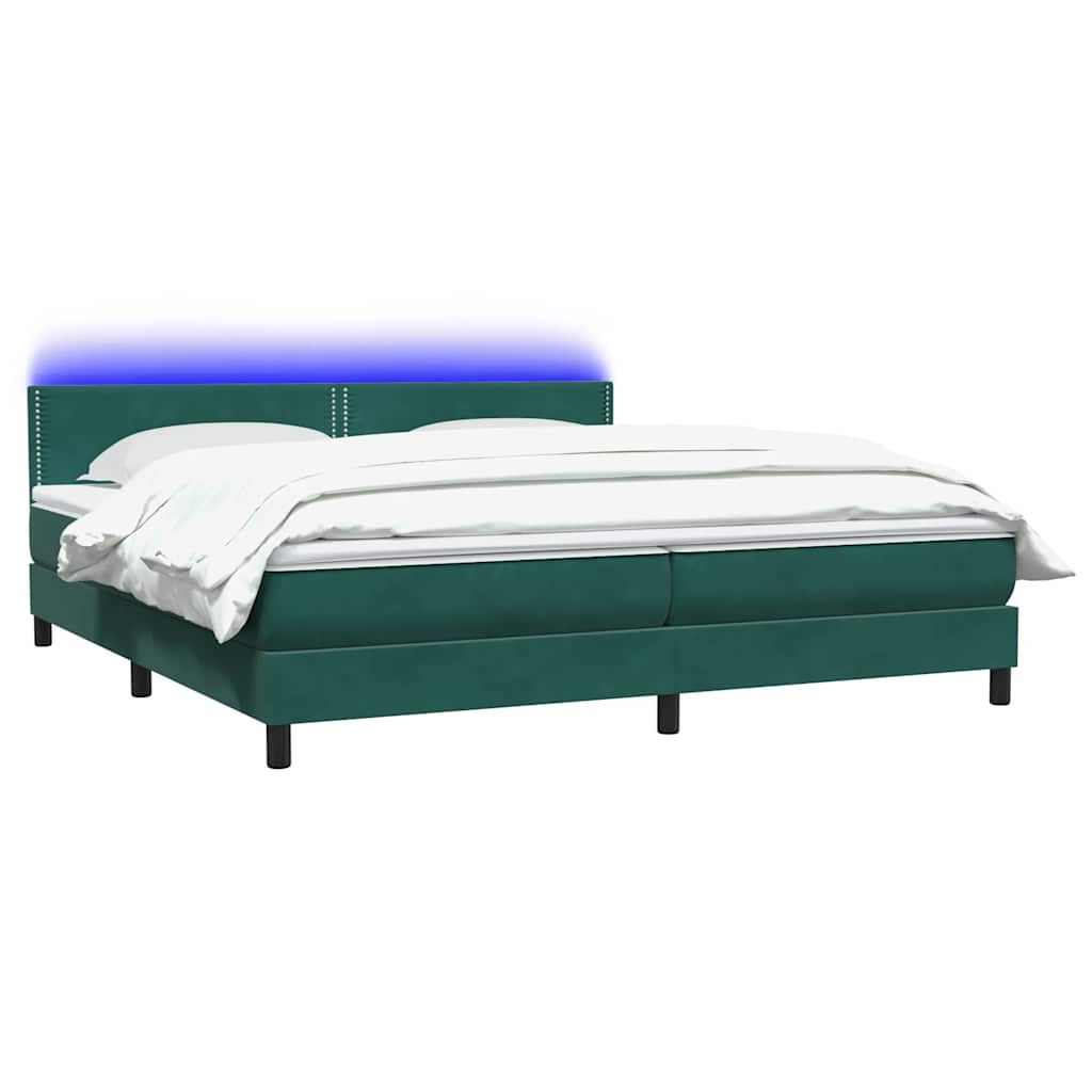 vidaXL Boxspringbett mit Matratze & LED Dunkelgrün 180x220 cm Samt