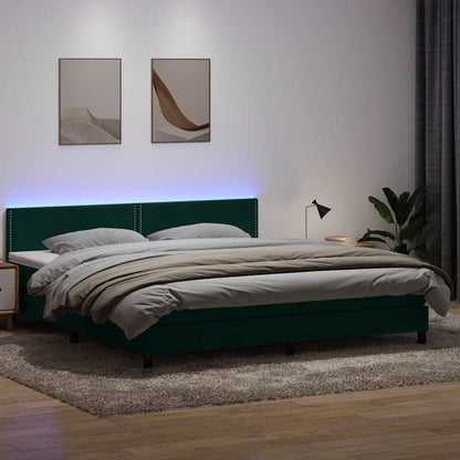 vidaXL Boxspringbett mit Matratze & LED Dunkelgrün 180x220 cm Samt