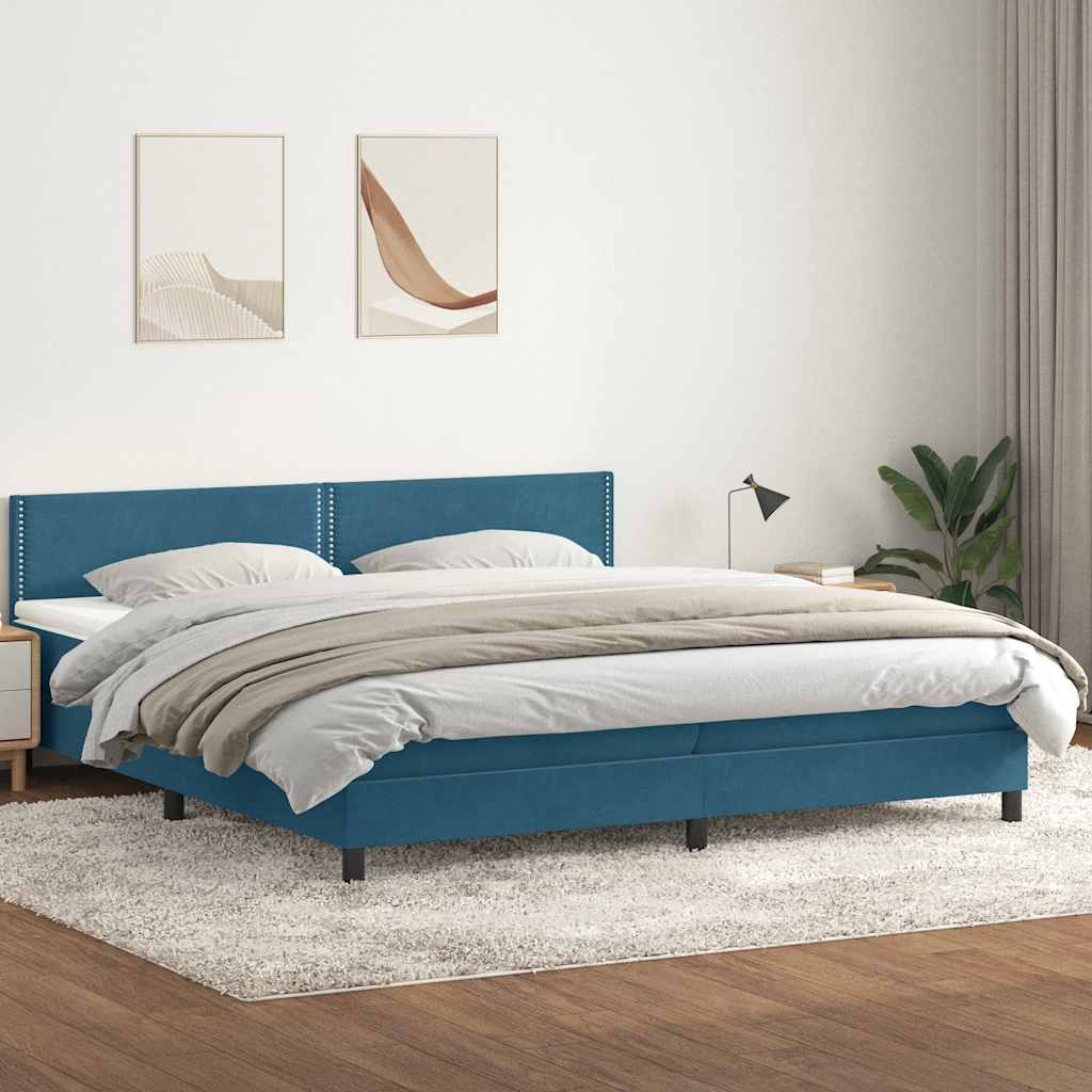 vidaXL Boxspringbett mit Matratze & LED Dunkelblau 180x220 cm Samt