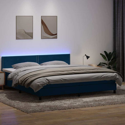 vidaXL Boxspringbett mit Matratze & LED Dunkelblau 180x220 cm Samt