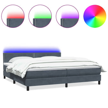 vidaXL Boxspringbett mit Matratze & LED Dunkelgrau 200x220 cm Samt