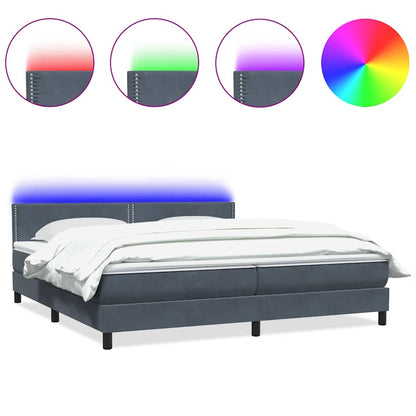 vidaXL Boxspringbett mit Matratze & LED Dunkelgrau 200x220 cm Samt