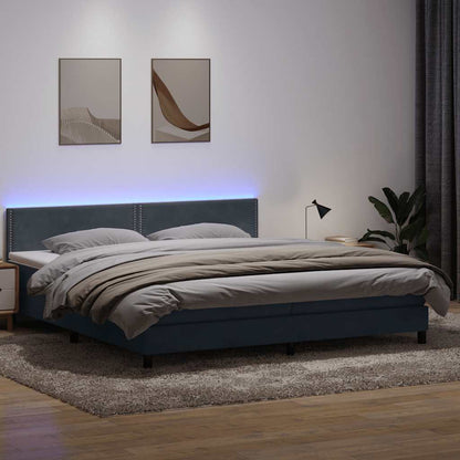 vidaXL Boxspringbett mit Matratze & LED Dunkelgrau 200x220 cm Samt