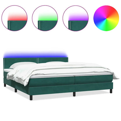 vidaXL Boxspringbett mit Matratze & LED Dunkelgrün 200x220 cm Samt