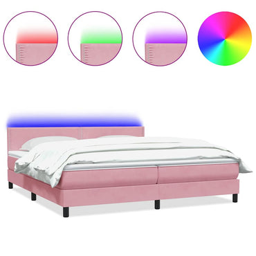 vidaXL Boxspringbett mit Matratze & LED Rosa 200x220 cm Samt