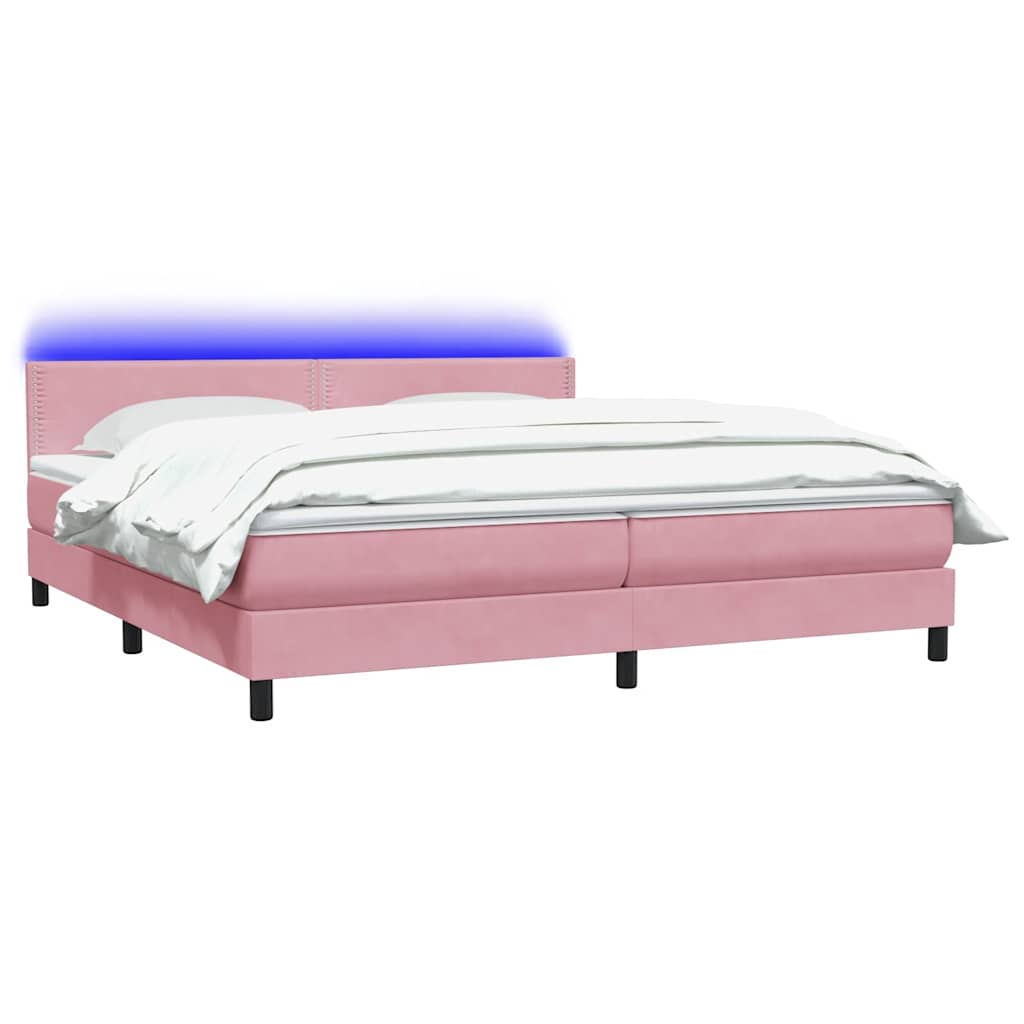 vidaXL Boxspringbett mit Matratze & LED Rosa 200x220 cm Samt