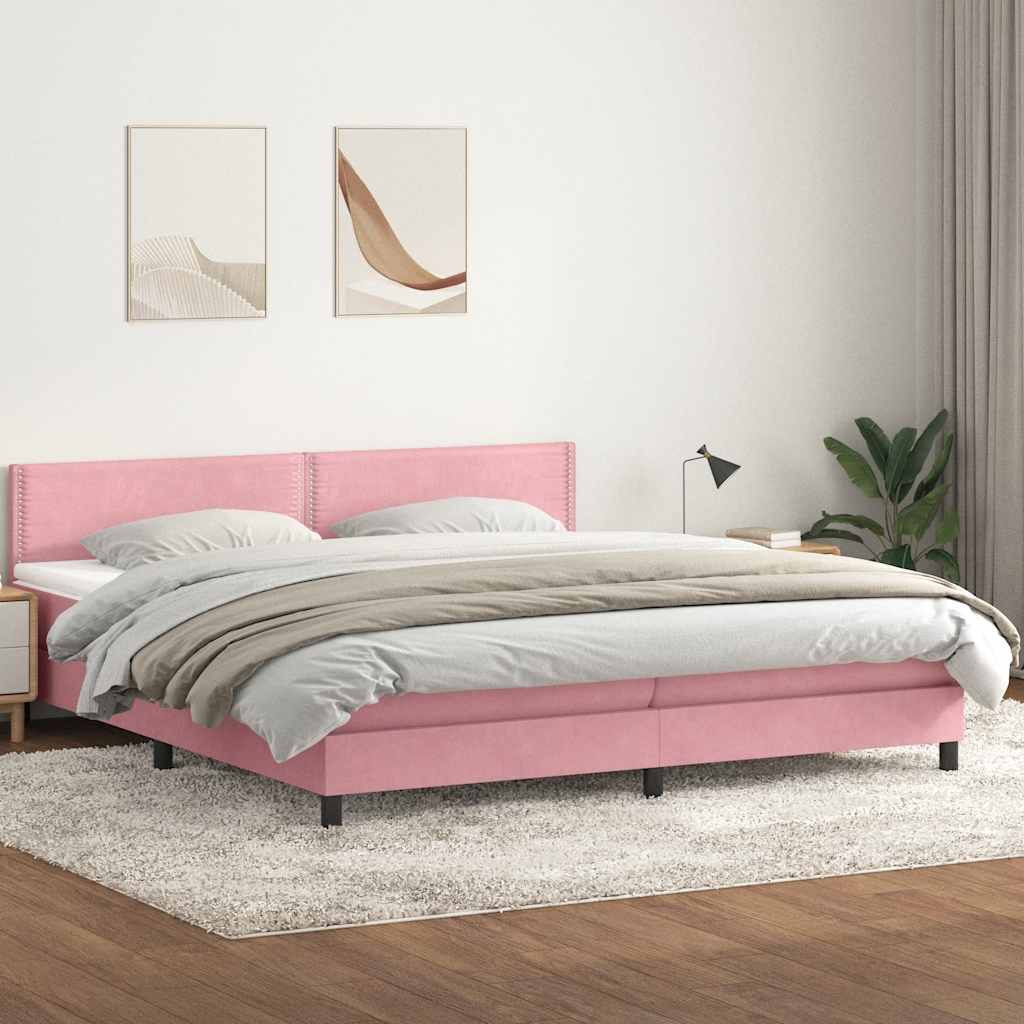 vidaXL Boxspringbett mit Matratze & LED Rosa 200x220 cm Samt