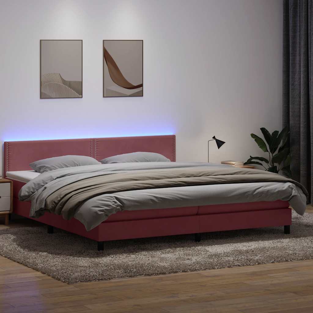 vidaXL Boxspringbett mit Matratze & LED Rosa 200x220 cm Samt