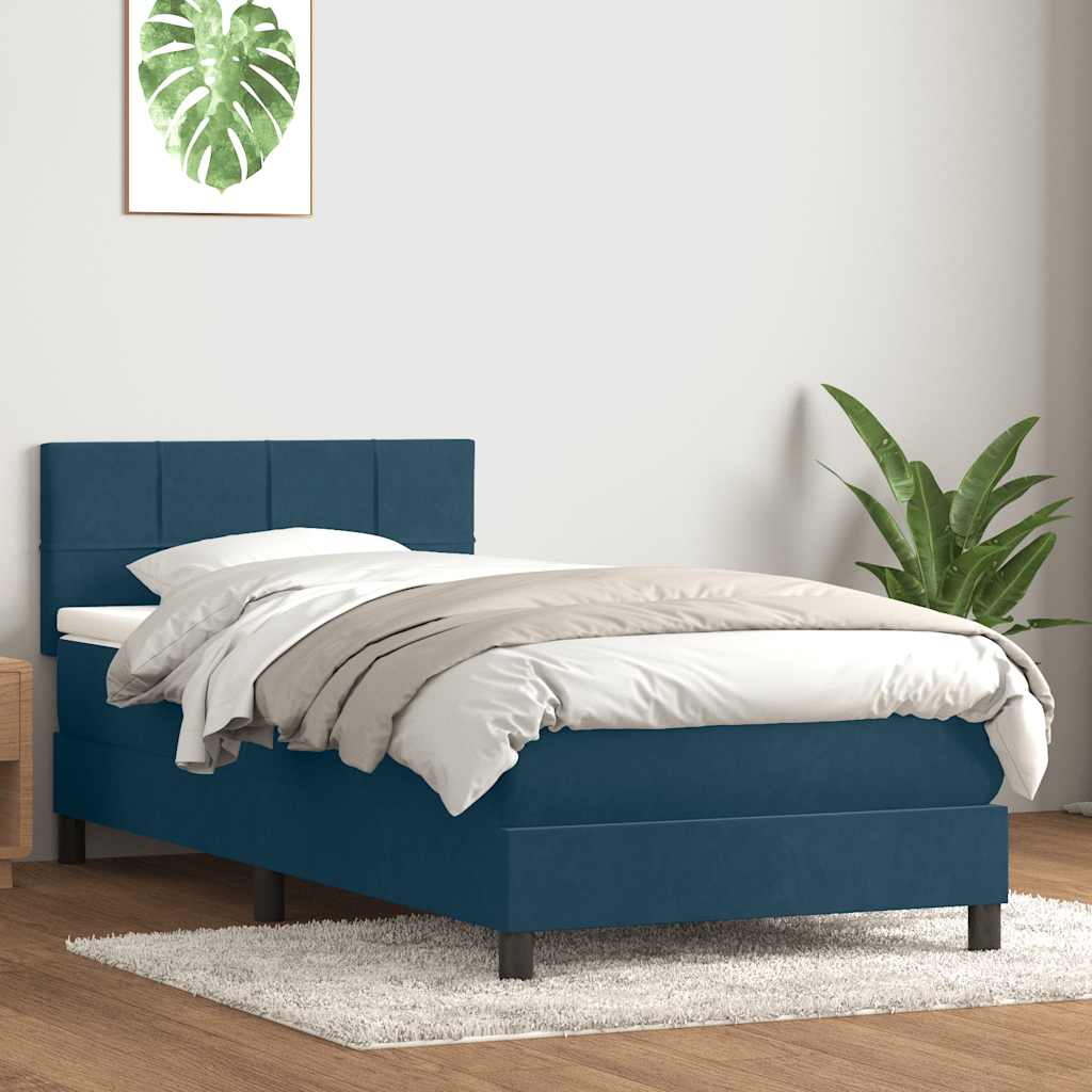 vidaXL Boxspringbett mit Matratze & LED Dunkelblau 80x210 cm Samt