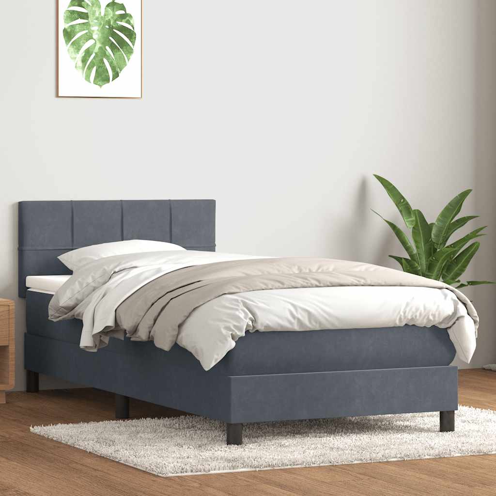 vidaXL Boxspringbett mit Matratze & LED Dunkelgrau 90x210 cm Samt