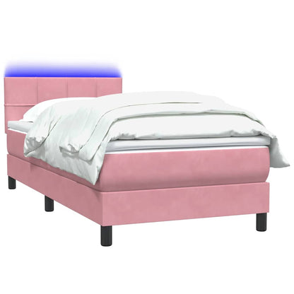 vidaXL Boxspringbett mit Matratze & LED Rosa 90x210 cm Samt