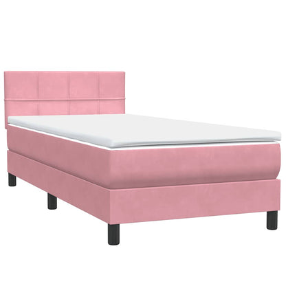 vidaXL Boxspringbett mit Matratze & LED Rosa 90x210 cm Samt
