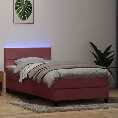 vidaXL Boxspringbett mit Matratze & LED Rosa 90x210 cm Samt