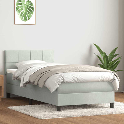 vidaXL Boxspringbett mit Matratze & LED Hellgrau 100x210 cm Samt