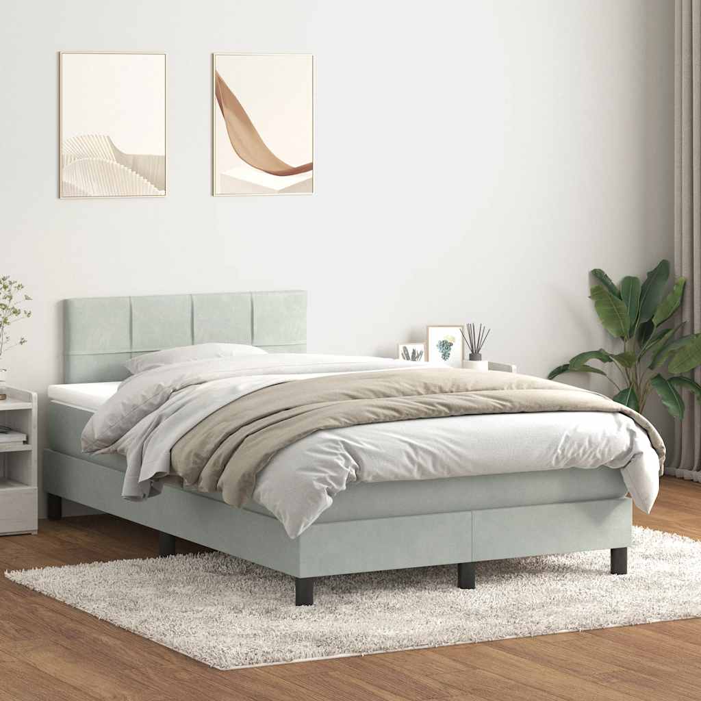 vidaXL Boxspringbett mit Matratze & LED Hellgrau 120x210 cm Samt