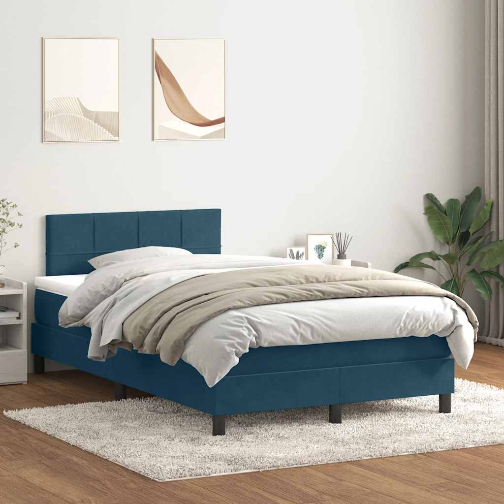 vidaXL Boxspringbett mit Matratze & LED Dunkelblau 120x210 cm Samt