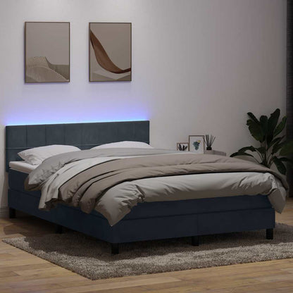 vidaXL Boxspringbett mit Matratze & LED Dunkelgrau 140x210 cm Samt