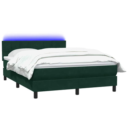 vidaXL Boxspringbett mit Matratze & LED Dunkelgrün 140x210 cm Samt