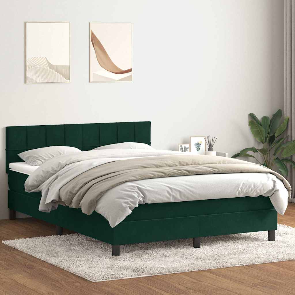 vidaXL Boxspringbett mit Matratze & LED Dunkelgrün 140x210 cm Samt